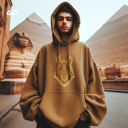 Golden Anubis هودي اوفر سايز قطن باللون البني