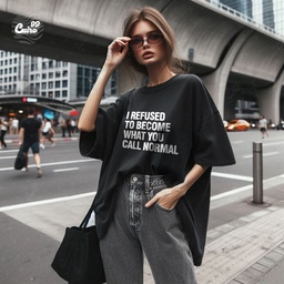 I Refused To Become What You Call Normal تيشيرت اوفر سايز قطن باللون الاسود للنساء