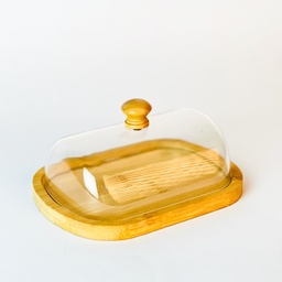 [HH00017224] علبة زبدة خشب بغطاء اكليريك لحفظ وتقديم الزبدة علي السفرة