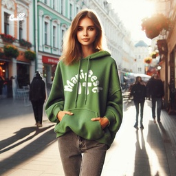 Manifest It هودي اوفر سايز قطن للنساء باللون الزيتوني