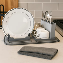 [HH00019040] مفرش مايكروفايبر مع مصفاة للاطباق والاكواب وجزء لتصفية الشوك والمعالق