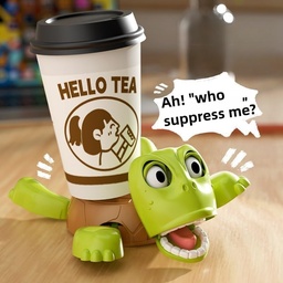 [HH00019240] كوستر على شكل سلحفاة ثلاثية الأبعاد بتعبير مضحك عند وضع الكوب مع ستاند للموبايل