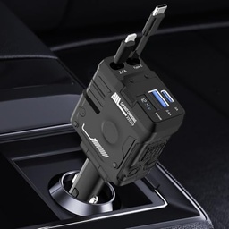 [HH00019341] شاحن سيارة قابل للسحب 4 في 1 مع منفذ يو اس بي وتايب سي - 66 واط