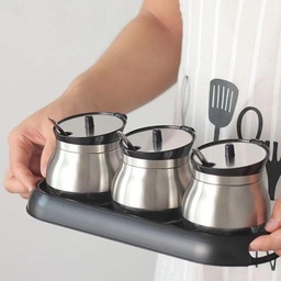 [HH00003186] طقم توابل 3 قطع مع حامل ومعالق من الزجاج والاستانليس