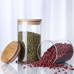 [HH00004054] علبة دائرية اكليريك شفاف لحفظ البقوليات والمكسرات بغطاء خشب