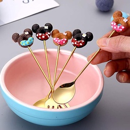 [HH00004546] طقم معالق وشوك للأطفال ميكي ماوس 4 قطع استانليس مطلي باللون الذهبي