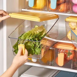 [HH00004901] درج ثلاجة منظم وحامل للفواكه والخضروات بيد وغطاء محكم الغلق من الاكليريك الشفاف
