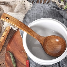 [HH00005051] مغرفة خشبية بمقبض منحني طويل للخضار والشوربة والأرز بفتحه للتعليق في المطبخ