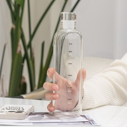 [HH00005080] Glass Water Bottle showing Hours Scale to Motivate water Drinking 500 ml