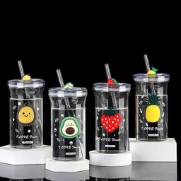 Glass Fruity Cup with Lid &amp; Straw 500 ml