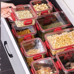 طقم علب اكليريك 3 قطع بمقاسات مختلفة لحفظ وتنظيم الطعام والبقوليات بغطاء محكم الغلق