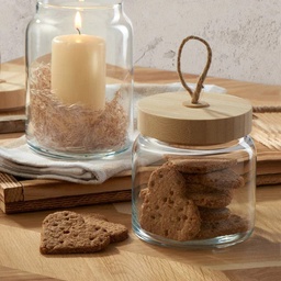 [HH00005646] برطمان زجاج غطاء خشب ويد خيط الجوت لحفظ وتخزين البقوليات والمكسرات والكورن فليكس