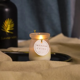 [HH00007462] شمع معطر في برطمان زجاج بغطاء شكل خشبي لتعطير المنزل واضافة اجواء رومانسية هادئة