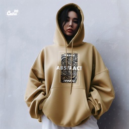 Abstract  هودي اوفر سايز قطن باللون البيج  