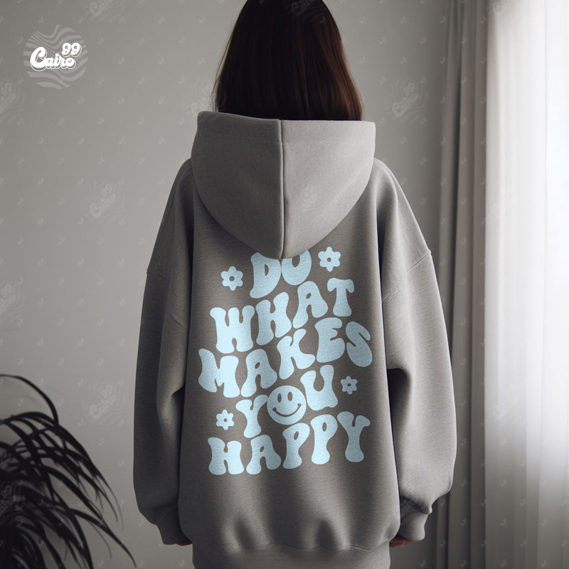 Do What Makes You Happy هودي اوفر سايز قطن باللون الرمادي