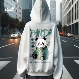 Panda هودي اوفر سايز قطن باللون الأبيض