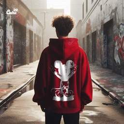 Micky Mouse هودي اوفر سايز قطن باللون الأحمر