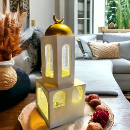 [HH00010355] فانوس مرحب يا هلال مضئ علي شكل مسجد من الجبس