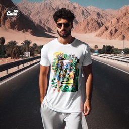 Crazy Face  تيشيرت اوفر سايز قطن باللون الأبيض للرجال