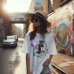 Shit Post تيشيرت اوفر سايز قطن باللون الابيض للنساء