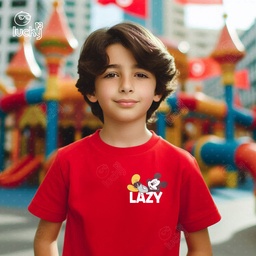 Lazy Micky Mouse تيشيرت اطفال قطن باللون الاحمر