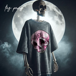 Lover's Skull Oversize T-shirt -Stone Washed -Gray تيشيرت اوفر سايز