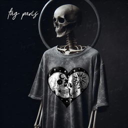 Sun &amp; Moon forbidden Love Oversize T-shirt -Stone Washed -Gray تيشيرت اوفر سايز