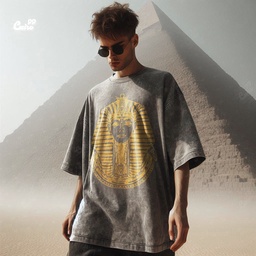 King Tutankhamun تيشيرت اوفر سايز قطن باللون الرمادي للرجال