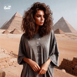 Cairo in Hieroglyphic تيشيرت اوفر سايز قطن باللون الرمادي للنساء