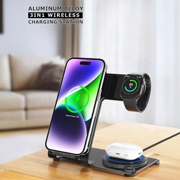 [HH00013455] شاحن لاسلكي 3 *1 لشحن الموبايل والايربودز والساعة الرقمية بقوة 15 واط