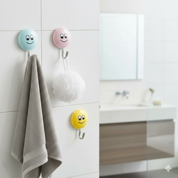 [HH00013511] طقم هوك لاصق 2 قطعة شكل سمايل فيس لتعليق المفاتيح والكابات