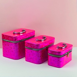 [HH00014063] شنط ميكاب لتنظيم أدوات التجميل 3 قطع  تصميم أنيق باللون الفوشيا