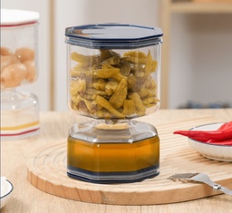 [HH00016179] برطمان مخللات اكليريك 250 ملي علي شكل ساعة رملية بغطاء محكم الغلق مزود بشوكة