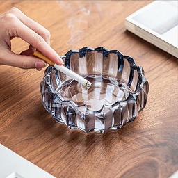 [HH00016240] طفاية سجائر  زجاج كريستالي مضلع _ باللون الاسود الفاميه